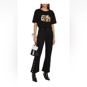 SANDRO Snap Side Bottom Detailed High-Rise Bootcut Jeans in Black Size 36EU
